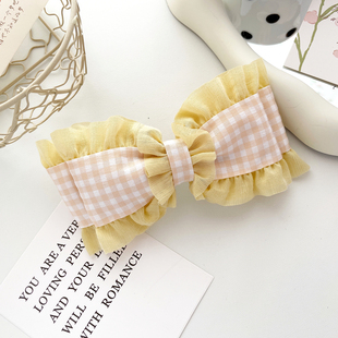 原创发饰格子蝴蝶结发夹甜美少女心花边顶夹后脑勺头饰盘发夹发卡