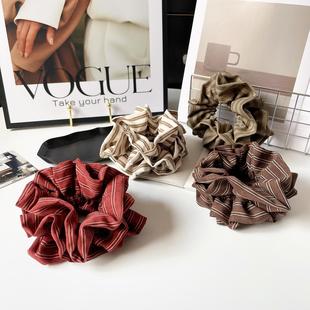 复古日系条纹大肠圈女秋冬三层发圈老钱风发饰盘发绳皮筋丸子头饰