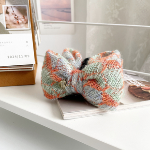 新款 原创发饰复古费尔岛风毛线蝴蝶结发抓夹中号盘发夹头饰马尾夹