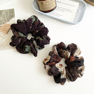 复古油画晕染大肠发圈女雪纺棕色发绳丸子头饰法式 气质盘发饰皮筋