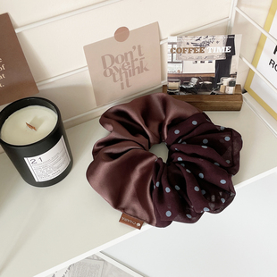 法式 浪漫复古超大肠圈女棕色波点发圈chic发饰盘发绳丸子头花皮筋