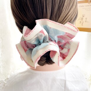 原创发饰法式 复古粉蓝超大发圈大肠圈皮筋发绳头饰盘发丸子高颜值