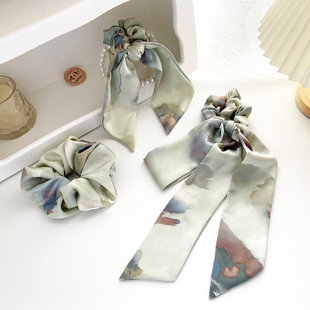 原创高级感发饰墨染绸缎大肠圈发圈蝴蝶结发绳飘带头绳头饰皮筋女