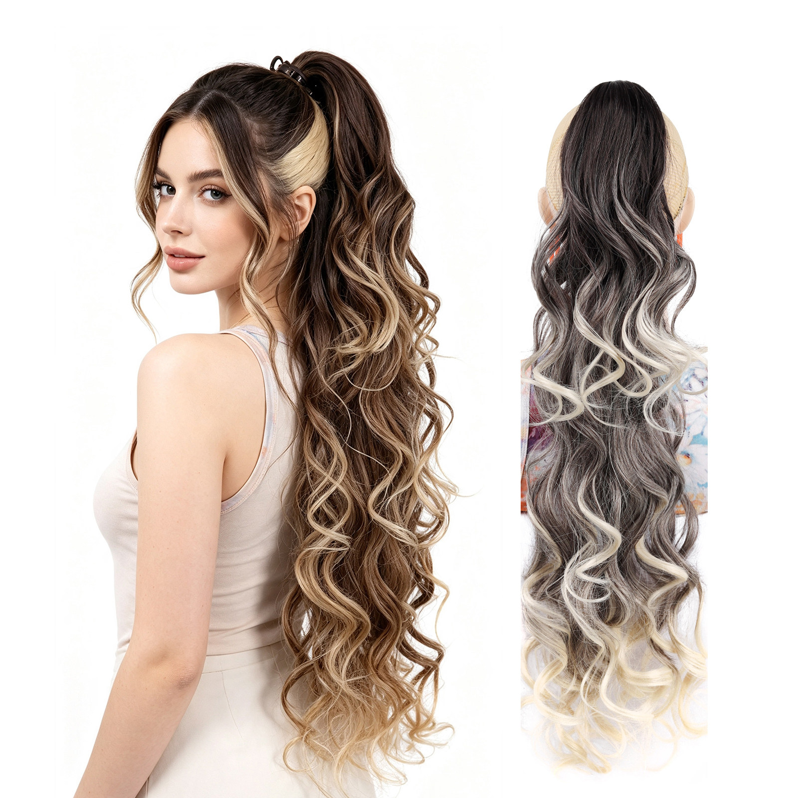 80CM超长假发马尾爪夹接发大卷发 Ultra long hair ponytails
