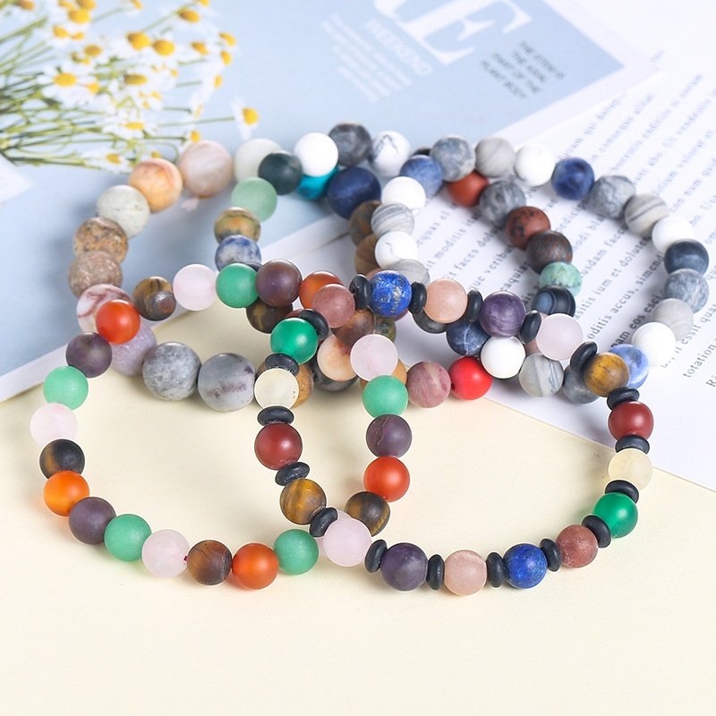 欧美流行款磨砂星球手链美拉德风混色天然石行星手串男女同款手饰