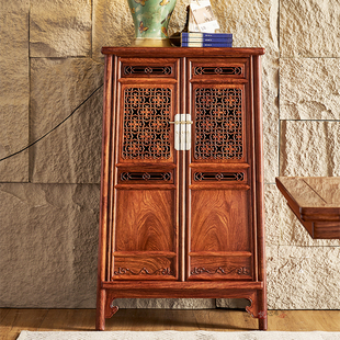 红木刺猬紫檀圆角柜明式面条柜四簇如意云纹柜榫卯结构中式餐边柜