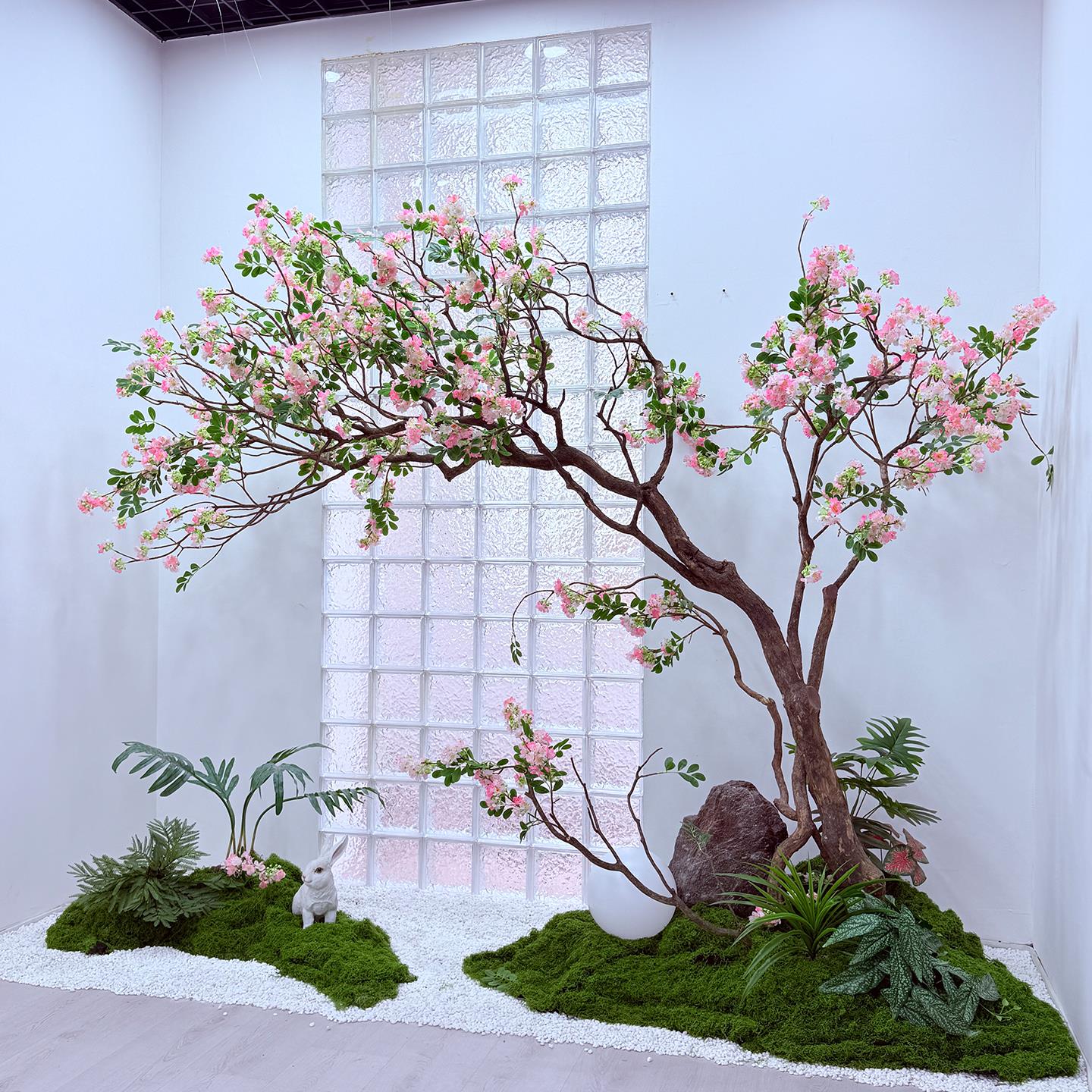 仿真海棠含笑花树室内软装搭配假树布景粉色花艺绿植橱窗玄关布置