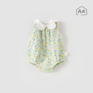 三角包屁衣1岁婴幼儿碎花哈衣小月龄连体衣 a类纯棉婴儿女宝宝无袖