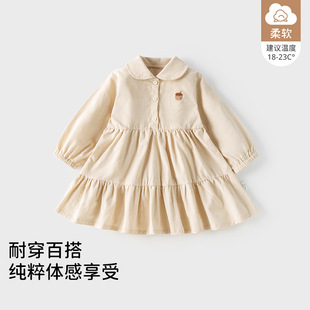 A类纯棉女宝宝长袖娃娃领连衣裙春秋1小童2幼儿园3女童裙子4-5岁