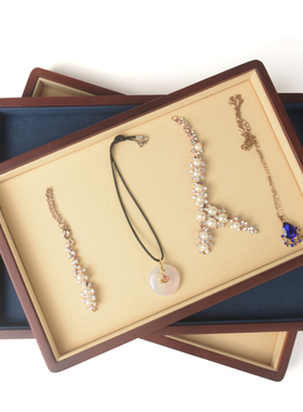 新款实木黄色蓝色项链陈列展示盘看货盘首饰盘戒指盒珠宝托盘海绵