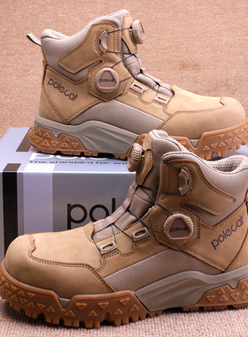 官售2000+ 头层牛皮双纽扣塑钢防砸男士劳保鞋防刺防滑4E宽楦徒步