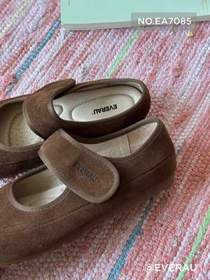 Ever 7085牛皮版魔术贴勃肯鞋2025新款浅口百搭玛丽珍单鞋娃娃鞋