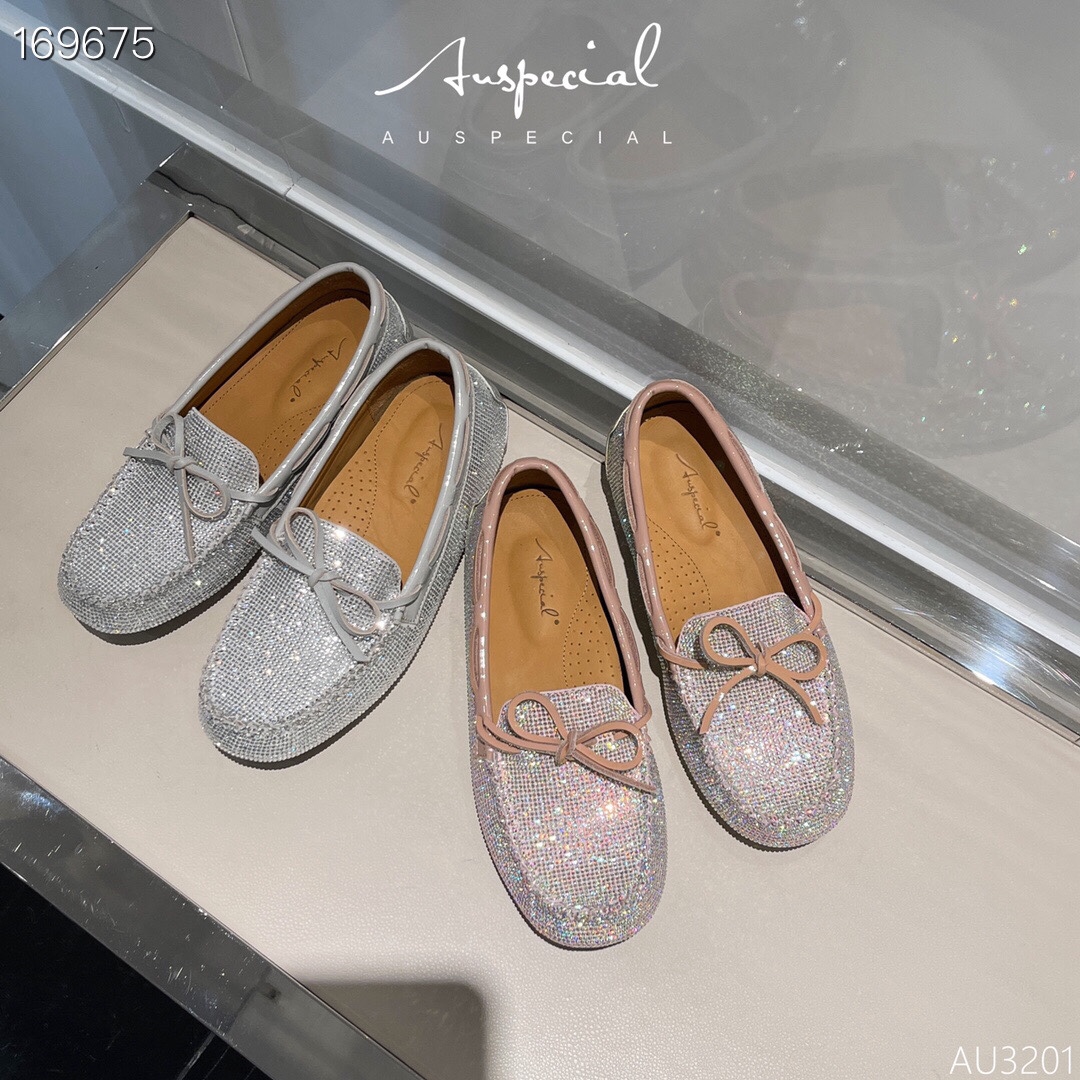 爆闪女真牛皮！国内发Auspeciau3201满天星豆豆鞋烫钻防水2022款