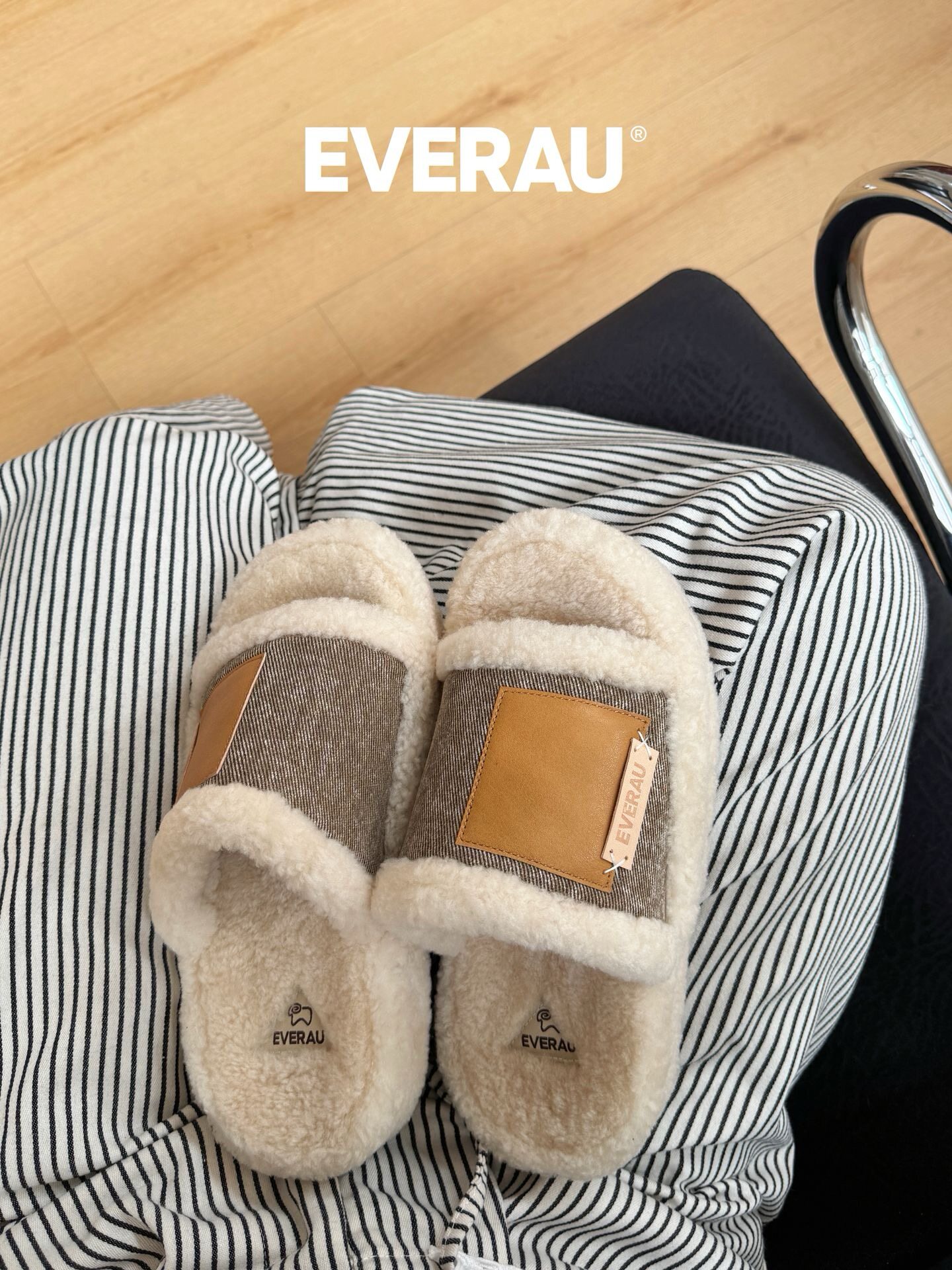 EverAU 新款开口拖女冬天室内保暖居家棉拖鞋外穿厚底踩屎感半拖图片