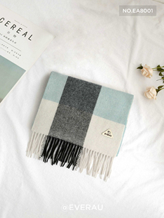 澳洲EVERAU苏格兰格纹围纯羊毛格子围巾女秋冬流苏情侣围脖EA8001