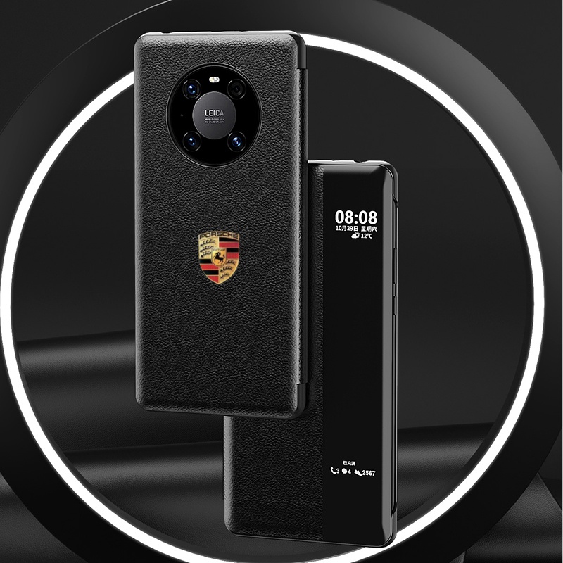 真皮套适用于华为mate40pro手机壳mate40E保护套全包翻盖智能视窗皮套磨砂边框商务牛皮手机套