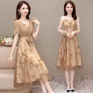 小外搭连衣裙两件套2025年新款流行显瘦气质v领印花套装裙女夏装
