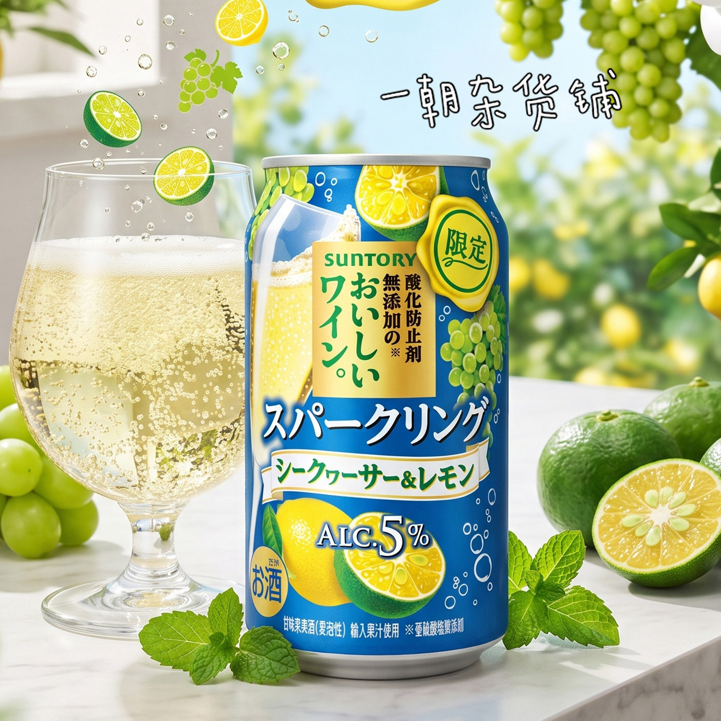 日本三得利Suntory限定无添加柠檬起泡啤酒微醺果酒饮料350ml 5&deg;