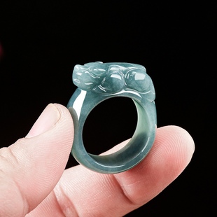 正品天然a货翡翠细糯冰种貔貅戒指男女招财指环玉石雕刻气质扳指