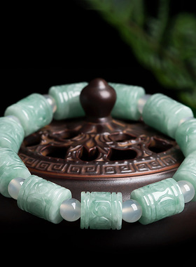 天然缅甸A货翡翠浅绿玉珠子手串