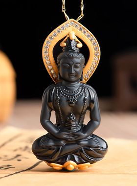 天然墨翠a货佛牌时尚风玉石吊坠