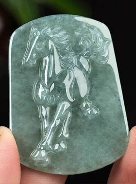 属相a货翡翠生肖马挂绳护身符