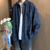 高级感炸街衬衫 男设计感小众复古盐系格子衬衣外套男春季