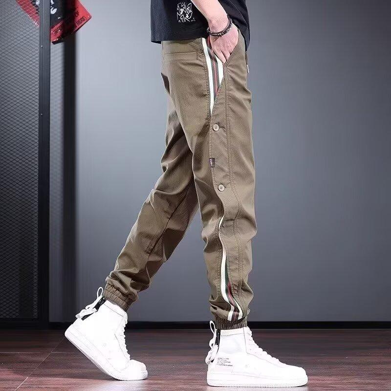 浅色休闲裤男潮牌个性时尚男裤春秋季新款条纹拼接撞色运动束脚裤