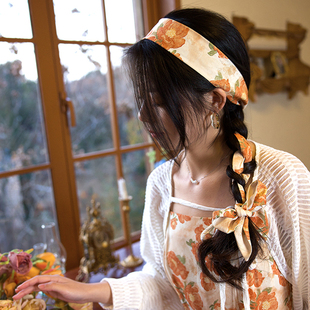 《橙染花相》原创授权加长编发带女绑辫子度假风复古小众橙色晕染