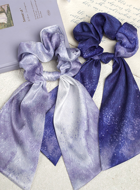 《薰衣草色》晕染蓝紫色飘带大肠发圈法式高级感发带绳皮筋小众