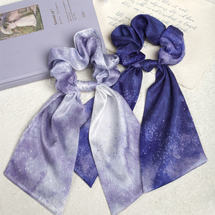 《薰衣草色》晕染蓝紫色飘带大肠发圈法式高级感发带绳皮筋小众