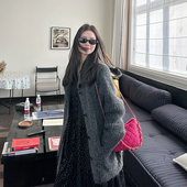 加厚外套 宽松慵懒针织开衫 金苏一 深灰色单排扣羊毛毛衣春秋韩版