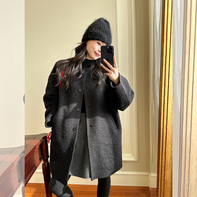 黑色苏力双面手工羊绒大衣