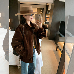 金苏一 立领灯芯绒夹克女2026春秋韩版宽松休闲机车外套chic上衣