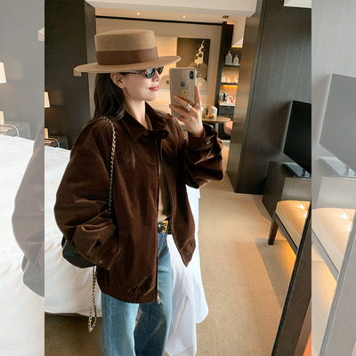 金苏一 立领灯芯绒夹克女2026春秋韩版宽松休闲机车外套chic上衣