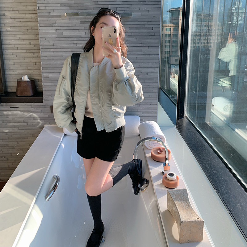 薄荷绿棒球服小个子短外套图片