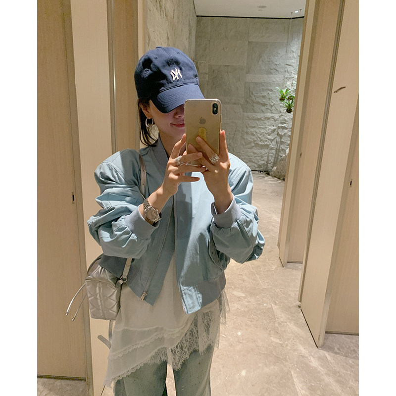 金苏一 蓝绿色棒球服女2026春夏韩版宽松休闲机车短外套chic上衣