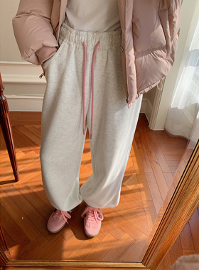 金苏一 花灰色束脚加绒卫裤冬季新款韩版高腰百搭休闲裤chic裤子