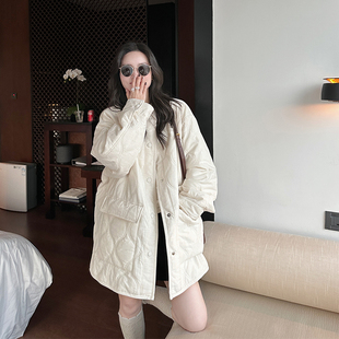 宽松保暖棉服休闲加厚外套潮 韩版 金苏一 麻料压棉棉衣女2025冬季