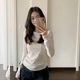 金苏一 弹力套头叠穿上衣潮 韩版 白色小花植绒弹力长袖 T恤2026春季