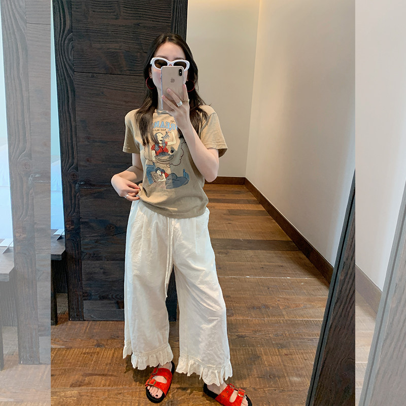 金苏一 蝴蝶结刺绣九分休闲裤2025夏季高腰显瘦直筒小个子裤子潮,女装/女士精品,休闲裤,淘宝优惠券,粉丝福利购,淘宝优惠卷