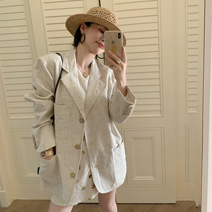 金苏一 天丝亚麻西装2026春夏韩版宽松薄款防晒外套chic气质上衣