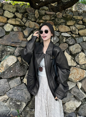 金苏一 黑金机车皮衣女2026春秋韩版宽松pu皮夹克外套chic上衣潮