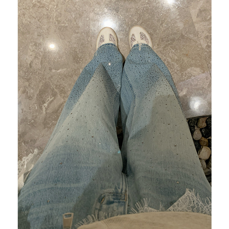 金苏一贴钻小个子水洗牛仔裤2026春夏韩版高腰小个子薄款直筒裤子