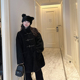 韩版 金苏一 黑色牛角扣毛毛外套2025冬季 宽松环保毛皮毛一体棉衣