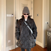 宽松系带90白鸭绒面包服上衣 韩版 金苏一 黑色压花轻薄羽绒服冬季