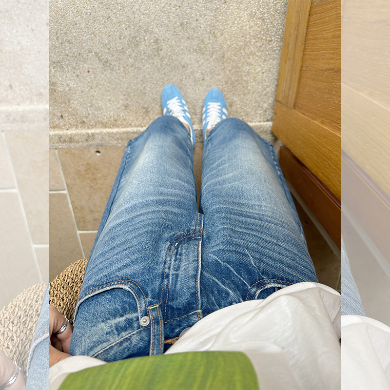 金苏一 重工水洗七分牛仔裤2026春秋韩版高腰显瘦小个子休闲裤潮