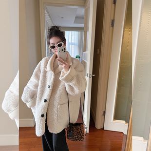 金苏一 30羊毛白色羊羔毛外套冬季韩版宽松加厚皮毛一体毛毛棉衣