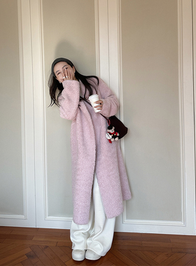 金苏一 粉紫色100羊毛毛毛外套2025冬季韩版保暖皮毛一体棉衣潮