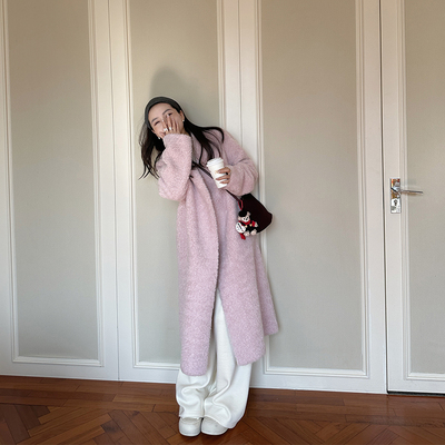 金苏一 粉紫色100羊毛毛毛外套2025冬季韩版保暖皮毛一体棉衣潮